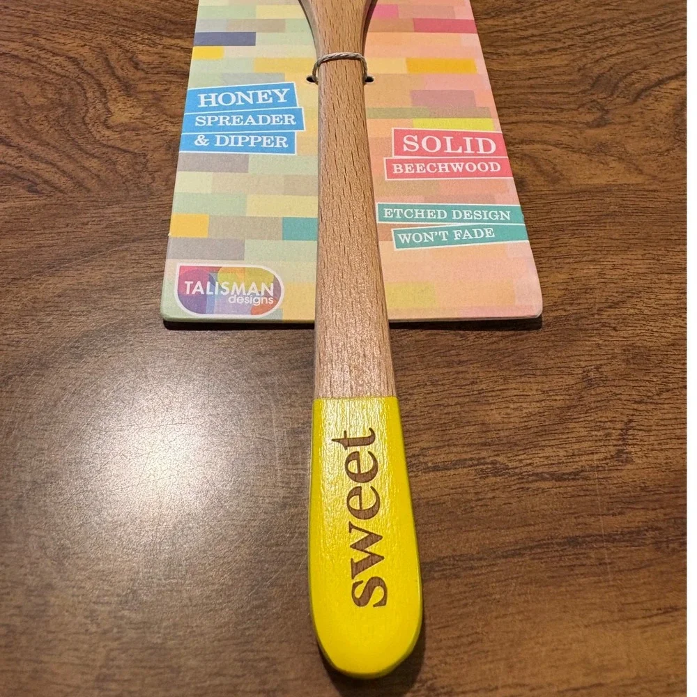 Talisman Designs‎ Beechwood Honey Spreader & Dipper Sweet Etched Wood 7